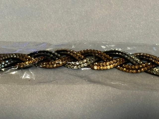 New 8” Brown Leather Braided Rhinestone Bracelet Black Gold Silver