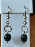 Black Oval Bead Silver-Tone Ring Dangle Earrings Fishhook