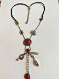Boho Silver Tone Red Turquoise Color Cabochon Lariat Necklace 26
