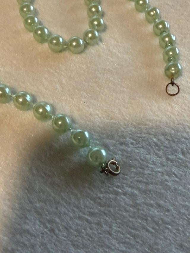 seafoam green faux pearl necklace 17 inch