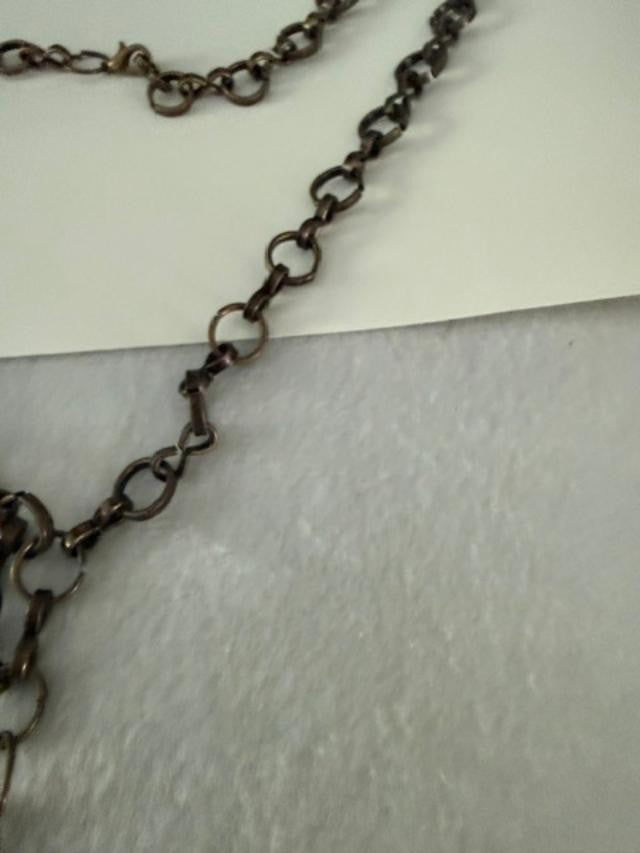 Vintage Style Bronze Tone Y Drop Necklace Champagne Amber Beads 22"