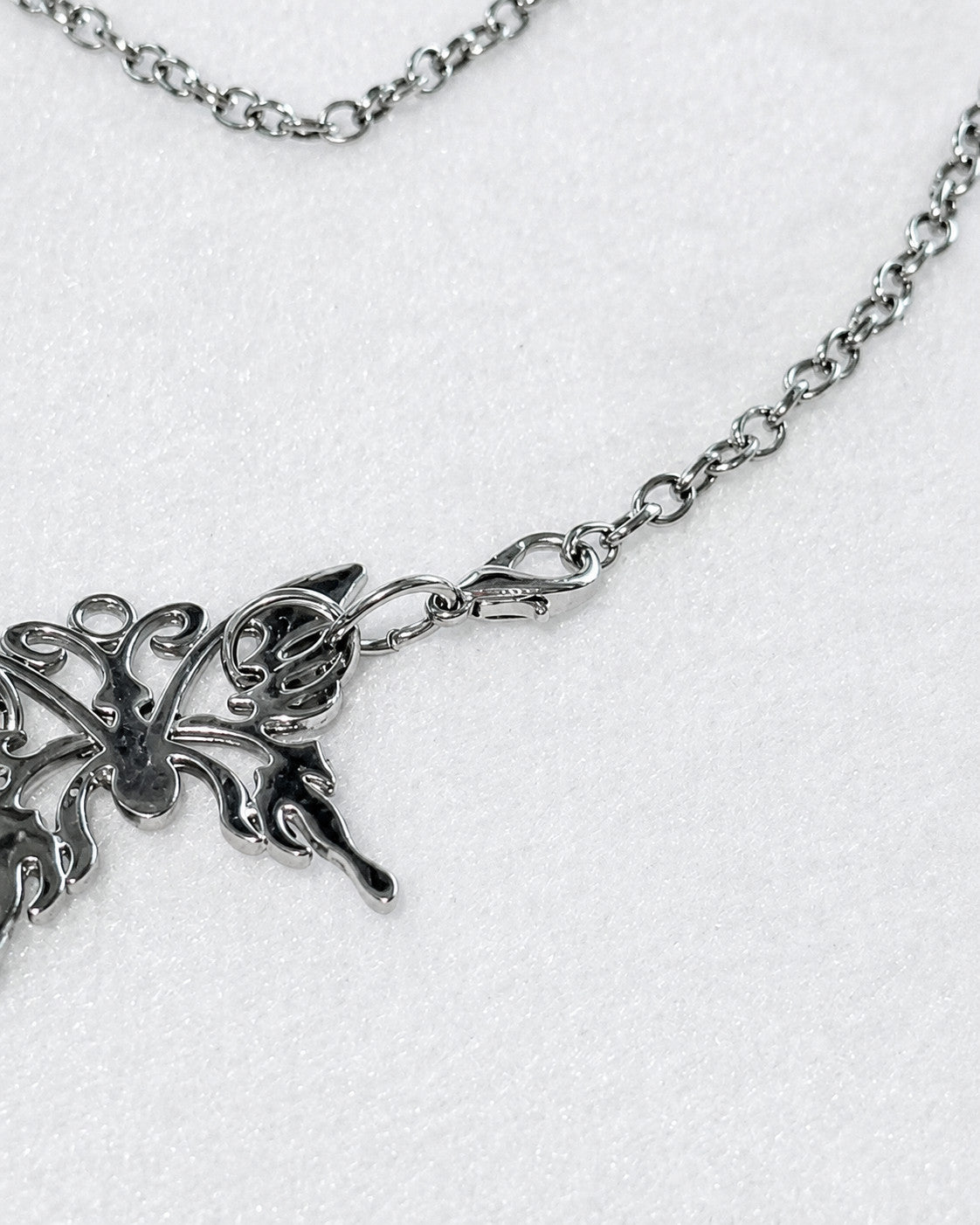 Silver Tone Filigree Butterfly Pendant Choker Necklace 15 Inch