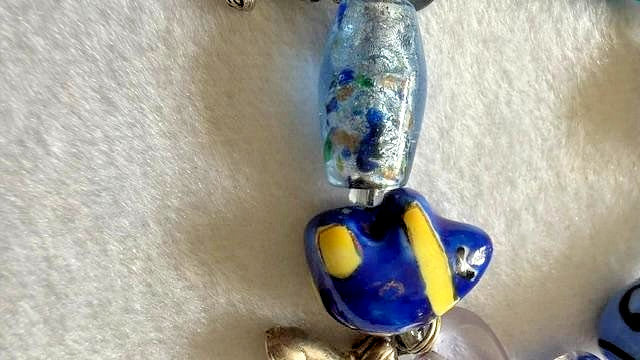 Handmade Blue Lampwork Glass Bracelet Sun Dog Cheerleader Charms 3"
