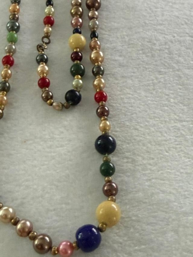 Vintage Multi Gemstone Glass Beaded Long Strand Necklace Boho Colorful 34 Inch