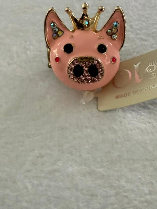 LC Pink Pig Princess Crown Rhinestone Stretch Ring New With Tag