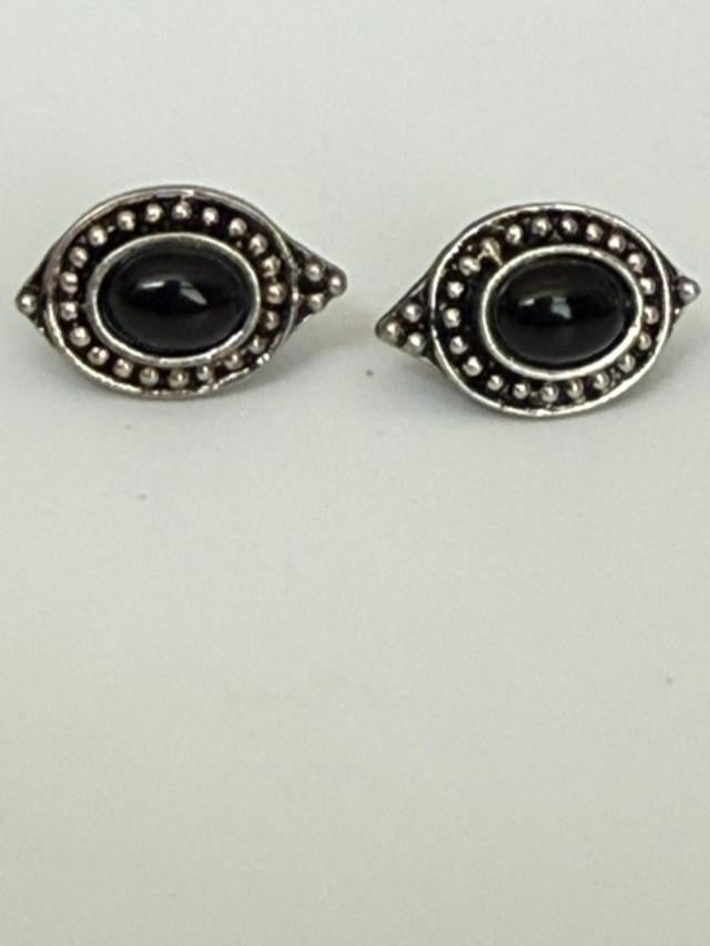 Vintage Set of Black and Silver pierced Earrings Costume Jewelry