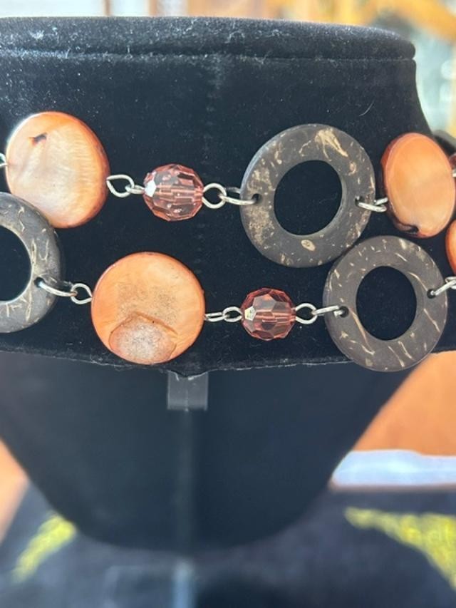 Amber Brown Black Acrylic Ring Bead Long Slipover Statement Necklace 36"
