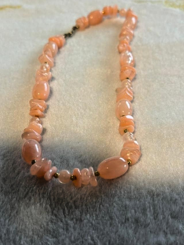 Pink Beaded Necklace With Gold Tone Clasp and Spacers