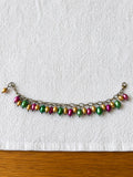 Multicolor Pearlized Bead Cluster Charm Bracelet Antiqued Gold Tone 8"