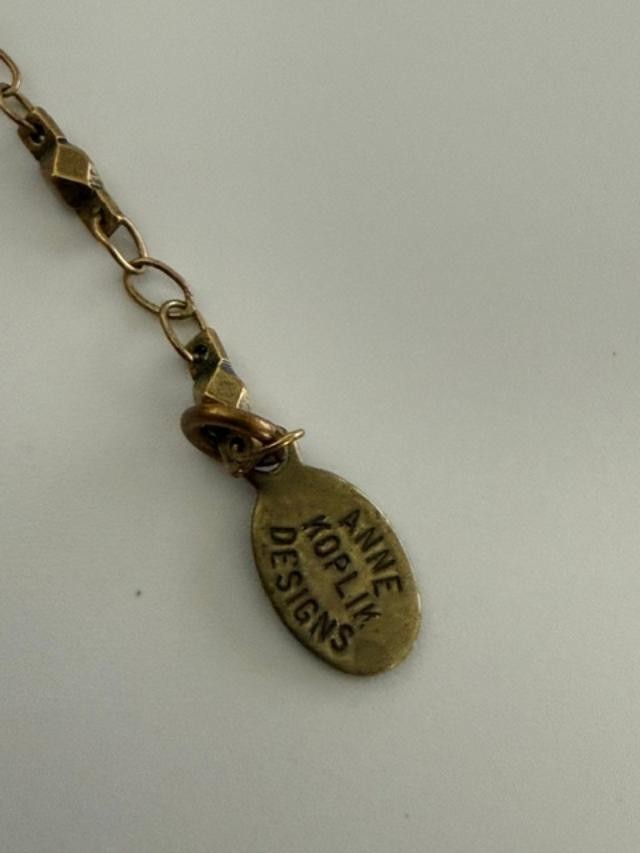 Anne Koplik Designs Floral Rhinestone Y Drop Necklace Bronze Tone 18.5"