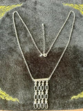 Signed Avon Silver Tone Geometric Rhinestone Fringe Necklace 31"