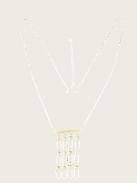 Signed Avon Silver Tone Geometric Rhinestone Fringe Necklace 31"