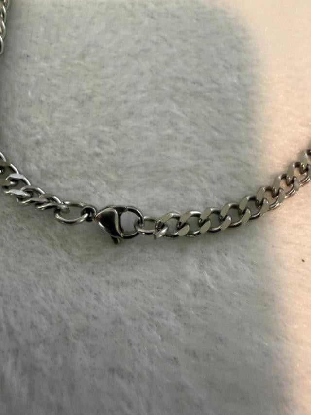 unbranded silver-tone flat curb-link chain necklace with two open charms