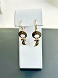 Antiqued Gold Tone Crescent Moon Beaded Boho Dangle Hook Earrings