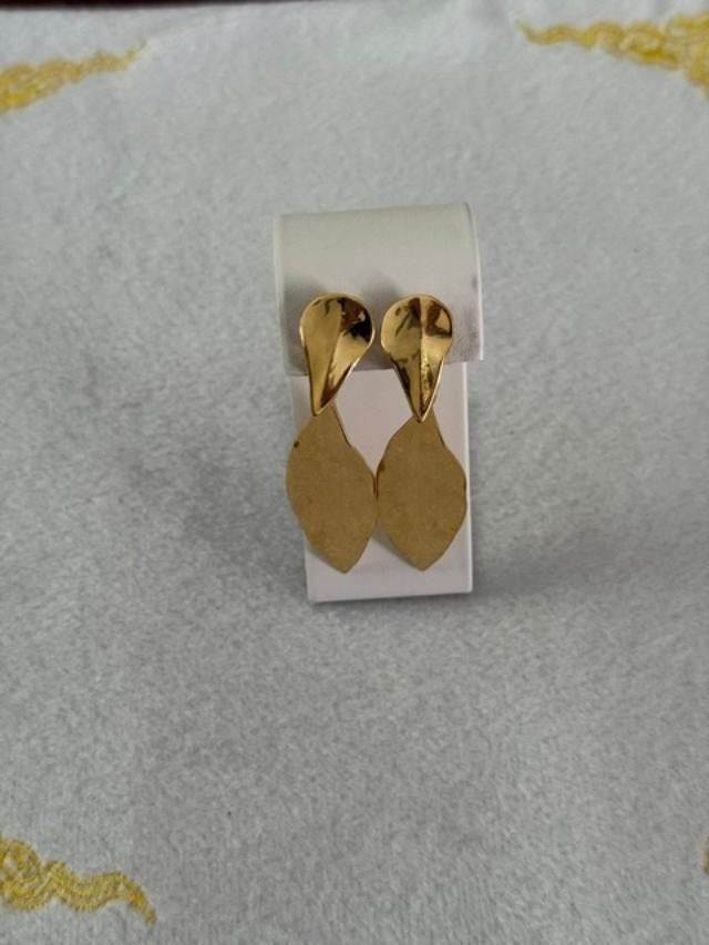 Vintage Gold Tone Leaf Dangle Screw Back Earrings Modernist 3.25"