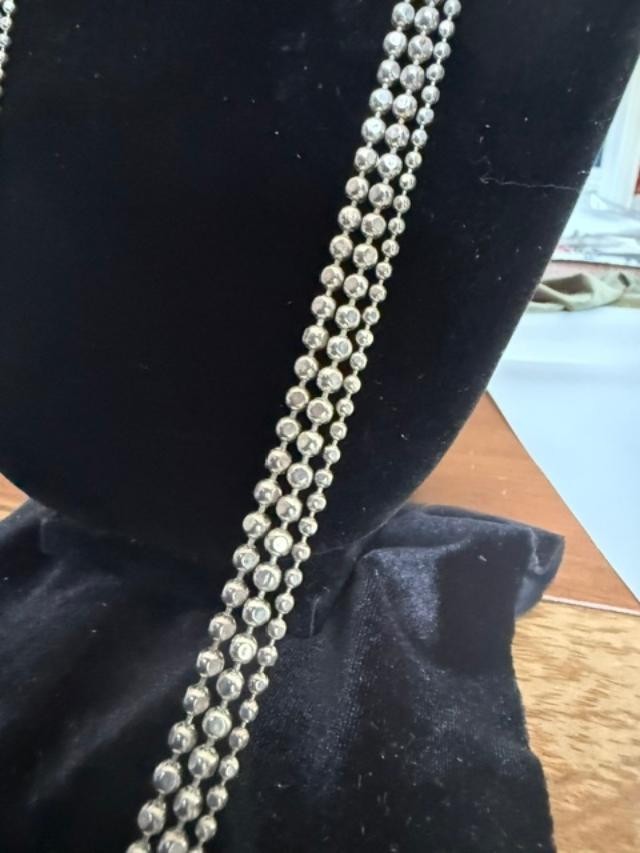 48 inch sliver bead necklac tripple strand