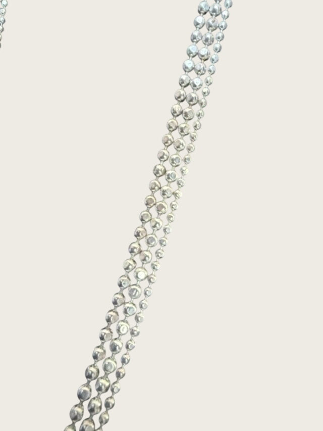 48 inch sliver bead necklac tripple strand