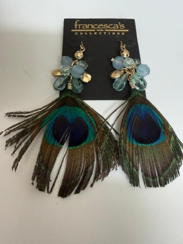Francesca's Collections peacock feather dangle earrings