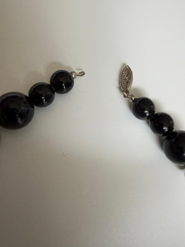 Vintage chunky silver & Black Bead 3 Strd Necklace 22 inches