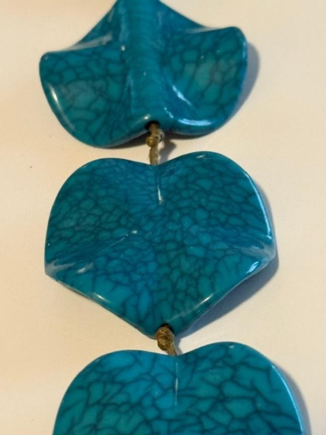 Teal Faux Turquoise Large Sculptural Bead Necklace 30" individually Knotted