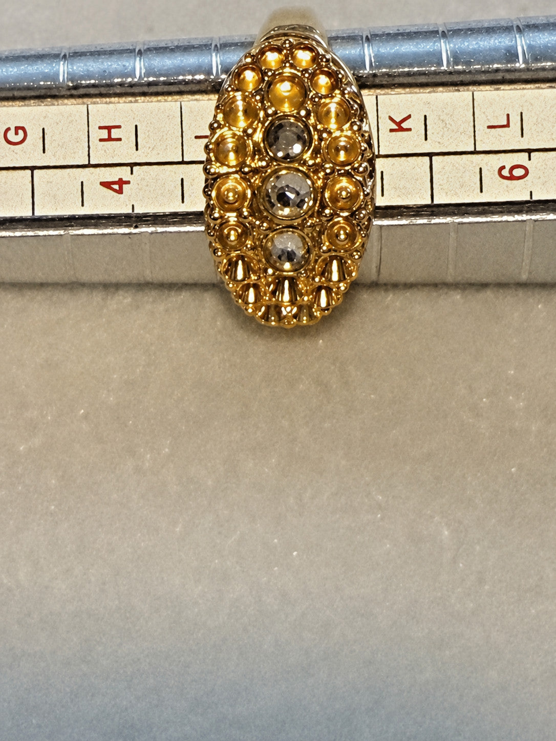 OOAK Gold-Tone Dome Ring Clear Rhinestones Hand-Embellished Size 5