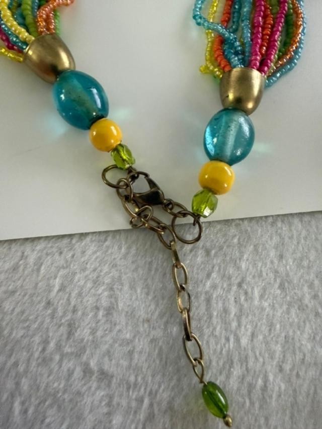 40" Multi Strand Rainbow Seed Bead Necklace Boho Knot Colorful Beaded