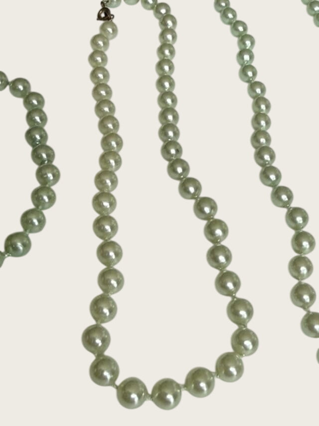 Pale Green Faux Pearl Necklace Bracelet Set Lot Seafoam Costume Jewelry