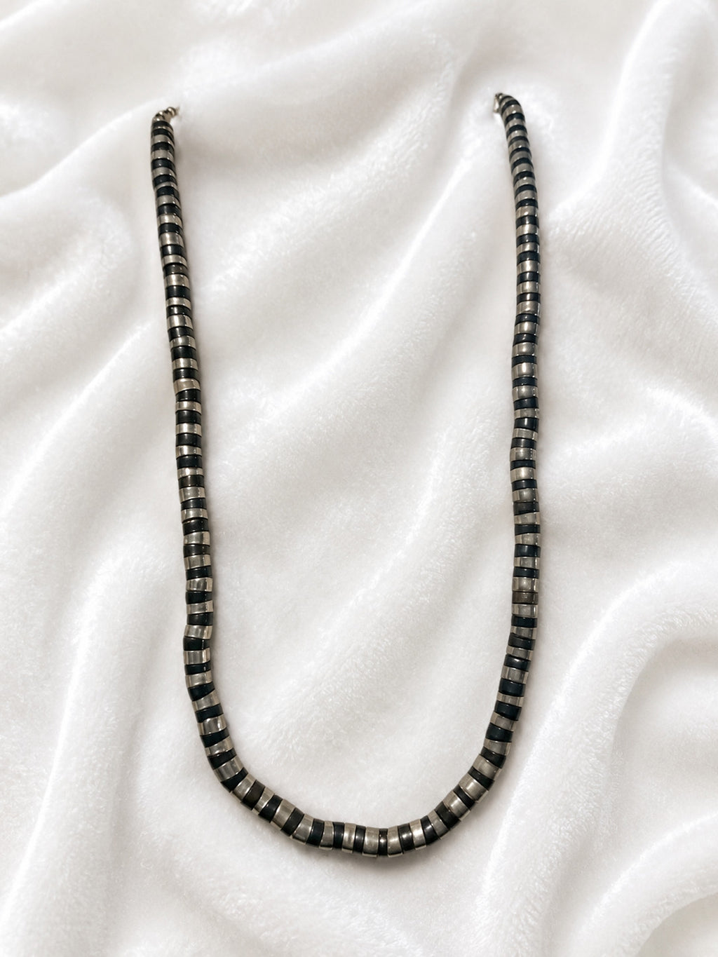 Vintage Hematite Heishi Bead Necklace 30" Gunmetal Silver Tone Boho