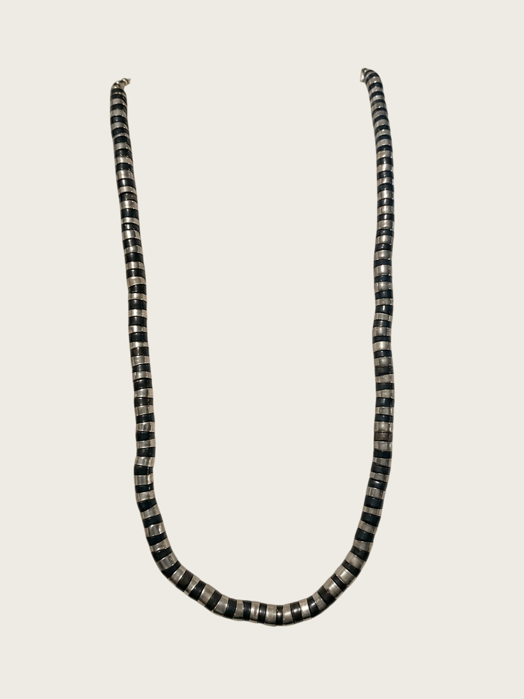 Vintage Hematite Heishi Bead Necklace 30" Gunmetal Silver Tone Boho