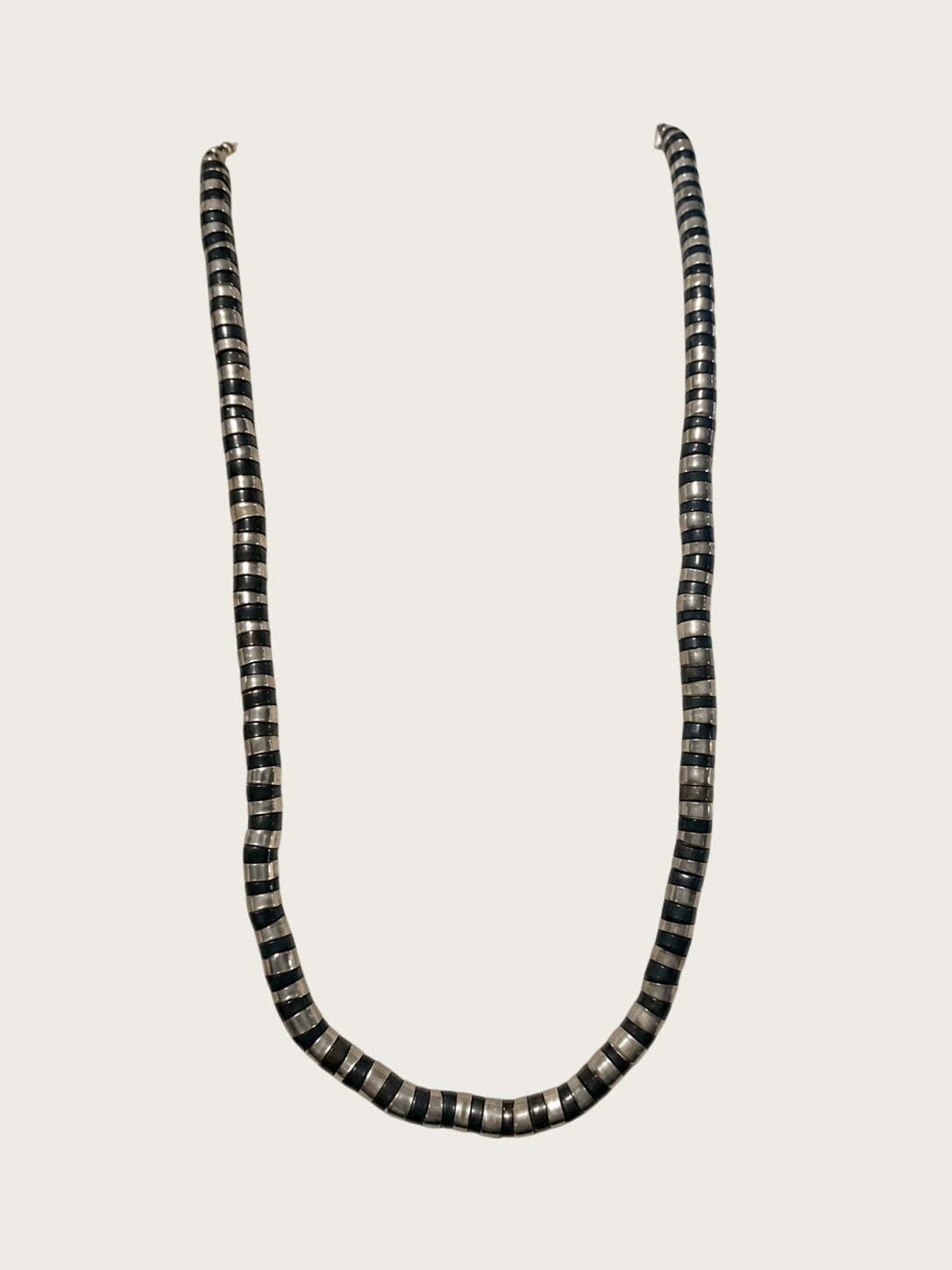 Vintage Hematite Heishi Bead Necklace 30" Gunmetal Silver Tone Boho