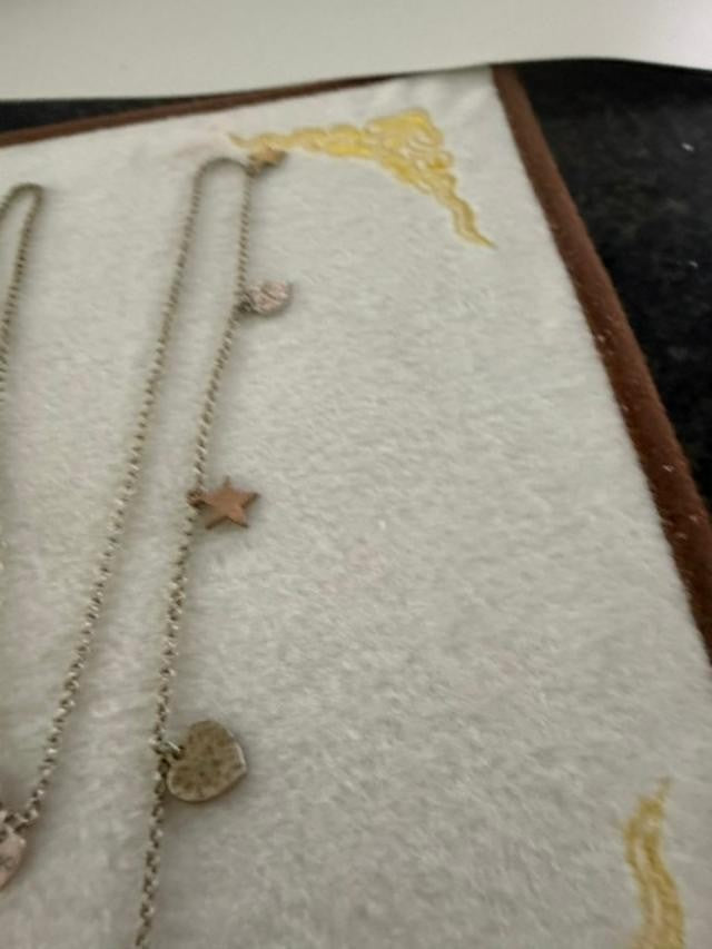 AEO American Eagle Silver Tone Charm Necklace 27" Peace Sign Heart Star