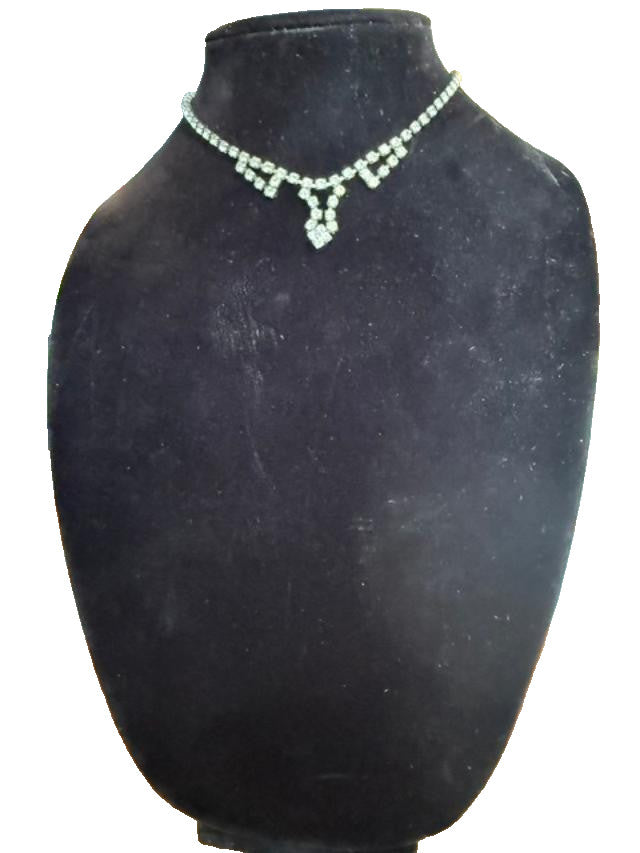 Vintage 1950’s Rhinestone Drop Choker Style Necklace Silver Tone 16” Inch APPROX