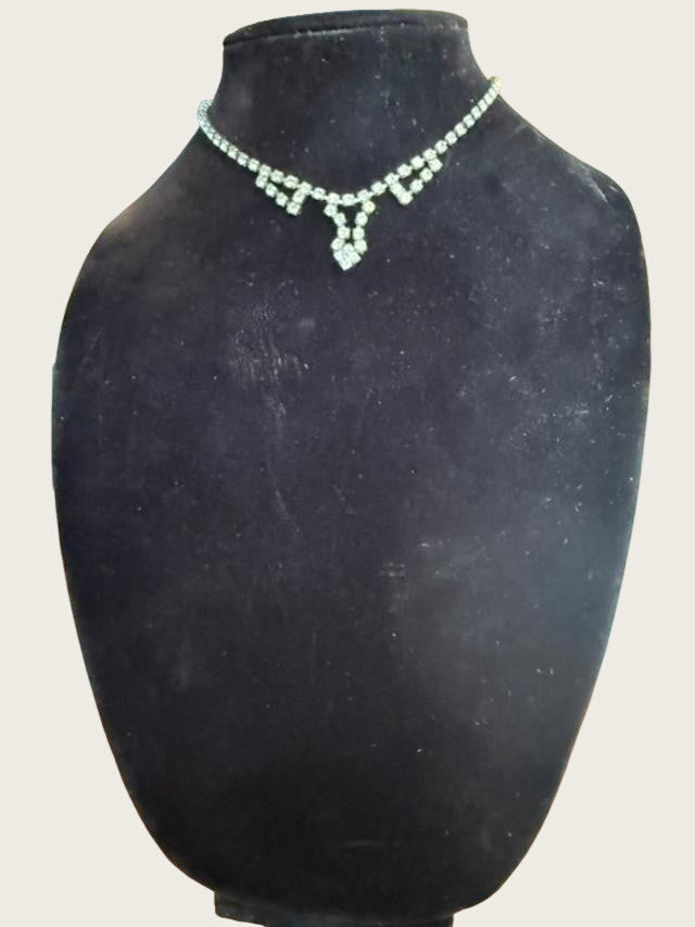 Vintage 1950’s Rhinestone Drop Choker Style Necklace Silver Tone 16” Inch APPROX