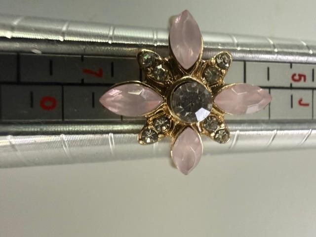 Pink Cat Eye Rhinestone Flower Cocktail Ring Gold Tone Size 6