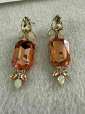 Peach Champagne Rhinestone Statement Drop Earrings Gold Tone 2.5"