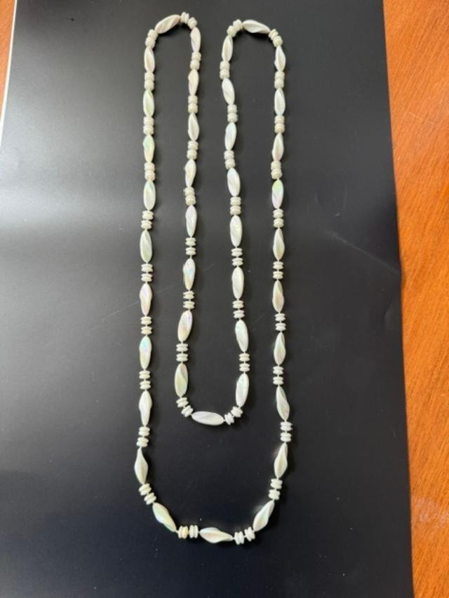 Vintage White Plastic Lightweight Beaded Long Statement Necklace