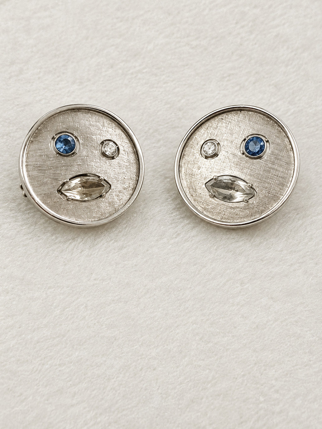 Vintage Sarah Coventry Abstract Face Rhinestone Clip On Earrings Silver Tone