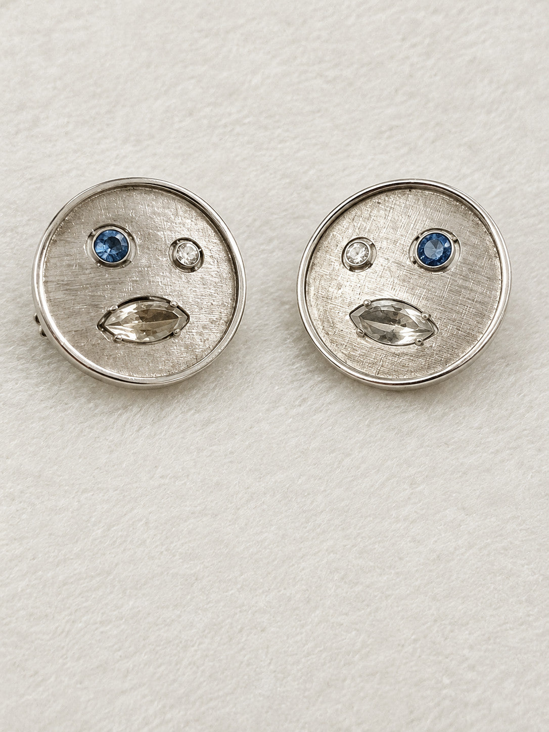Vintage Sarah Coventry Abstract Face Rhinestone Clip On Earrings Silver Tone