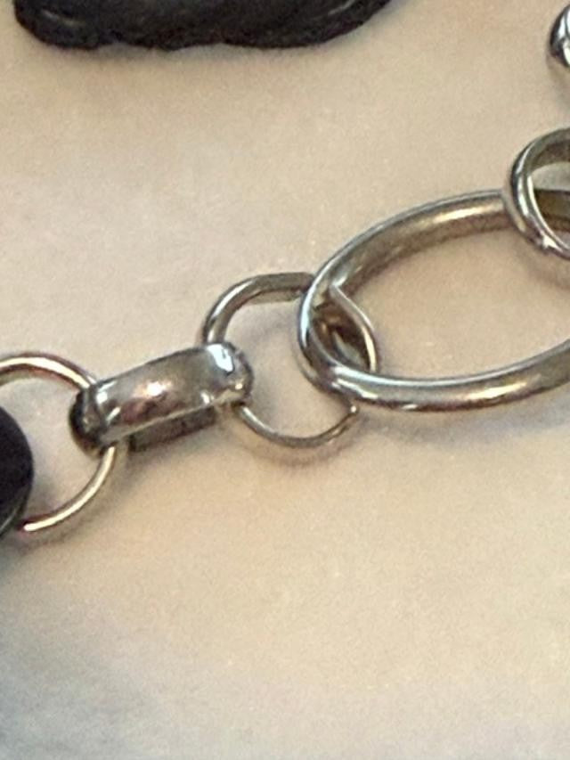 Black Cord Silver Tone Oval Link Statement Necklace 40 Inch Long