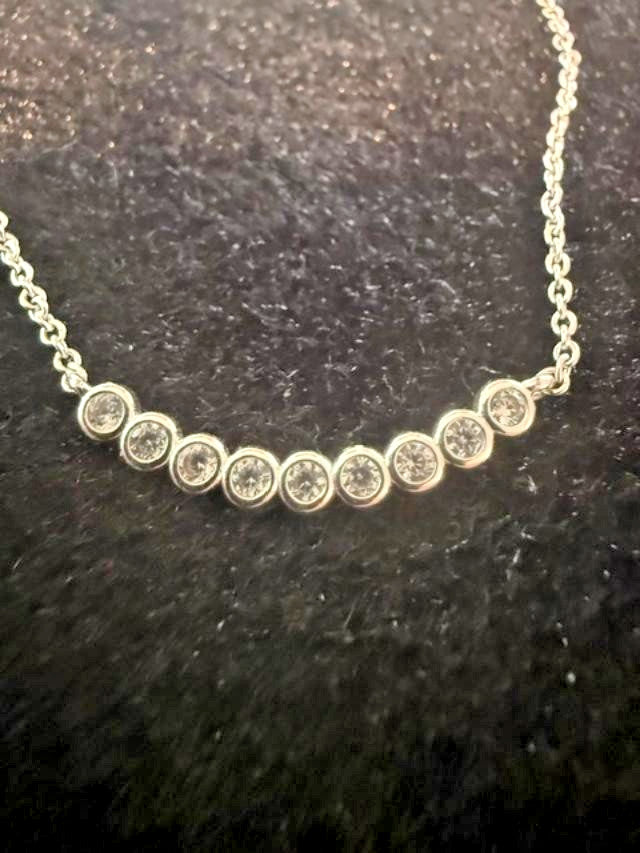 LOFT Silver Tone Clear Rhinestone Curved Bar Necklace 18.5” Adjustable