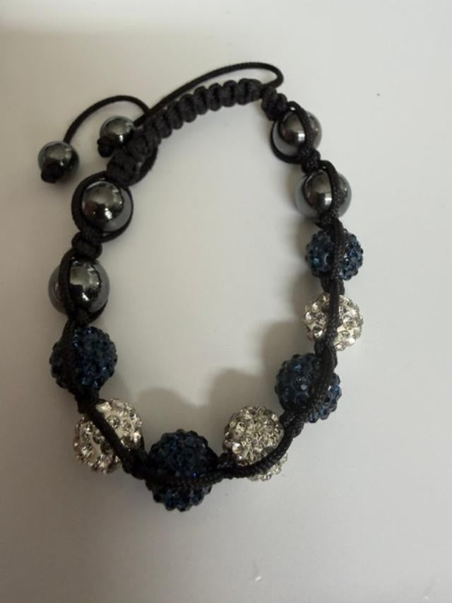 Handmade Shamballa Style Black Cord Bracelet with Sparkling Beads