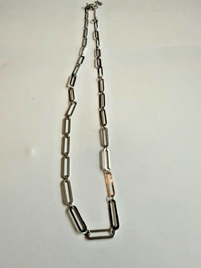 Lands’ End Silver Tone Open Rectangle Link Chain Necklace 20.5"