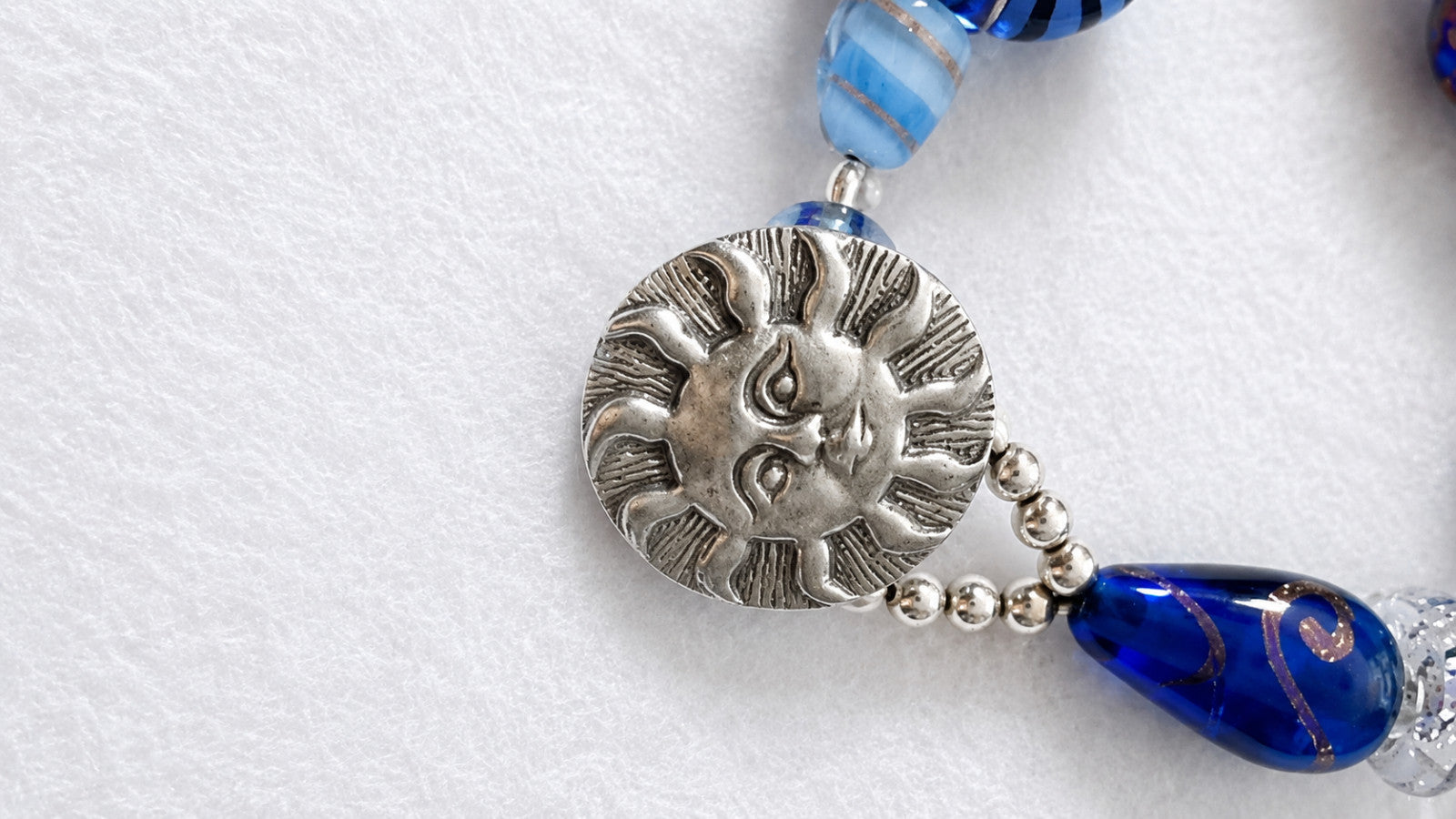 Handmade Blue Lampwork Glass Bracelet Sun Dog Cheerleader Charms 3"