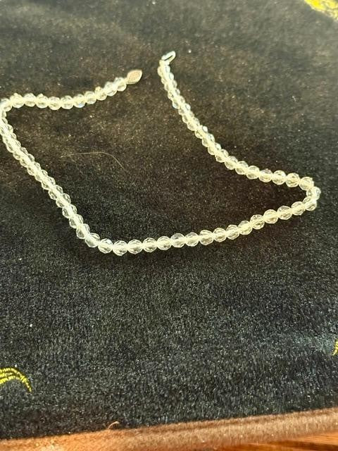 Vintage Clear Faceted Glass Crystal Bead Choker Necklace 15" Filigree Clasp