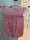 Fantaisie Bebes Pink Smocked Floral Ruffle Bubble Romper Baby Girl 18M NWT