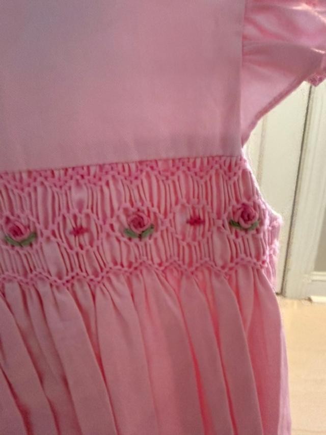 Fantaisie Bebes Pink Smocked Floral Ruffle Bubble Romper Baby Girl 18M NWT