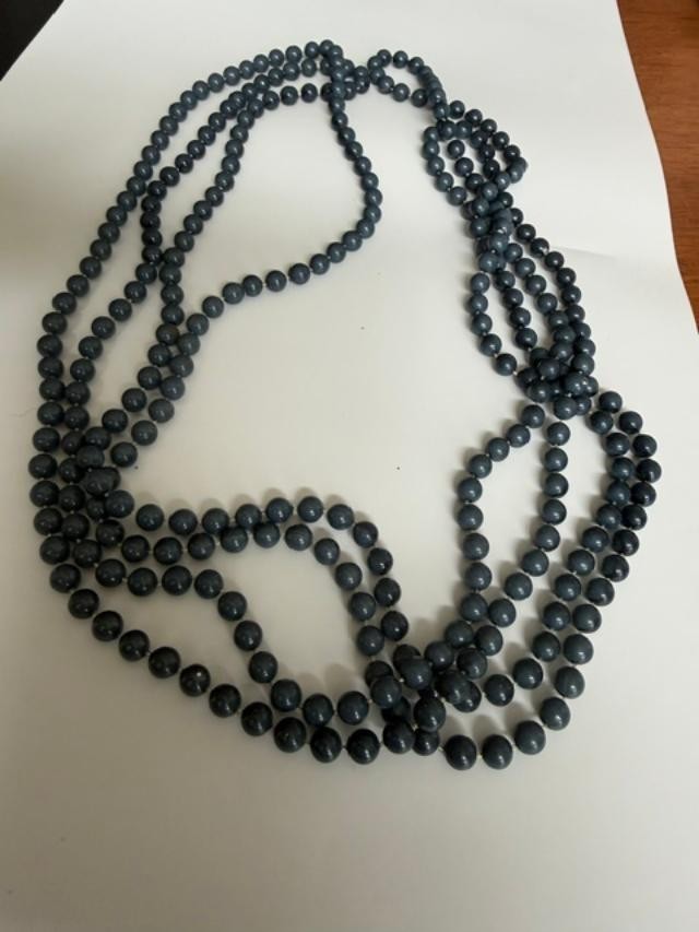 56" Dark Slate Blue Gray Endless Beaded Necklace No Clasp Vintage Style