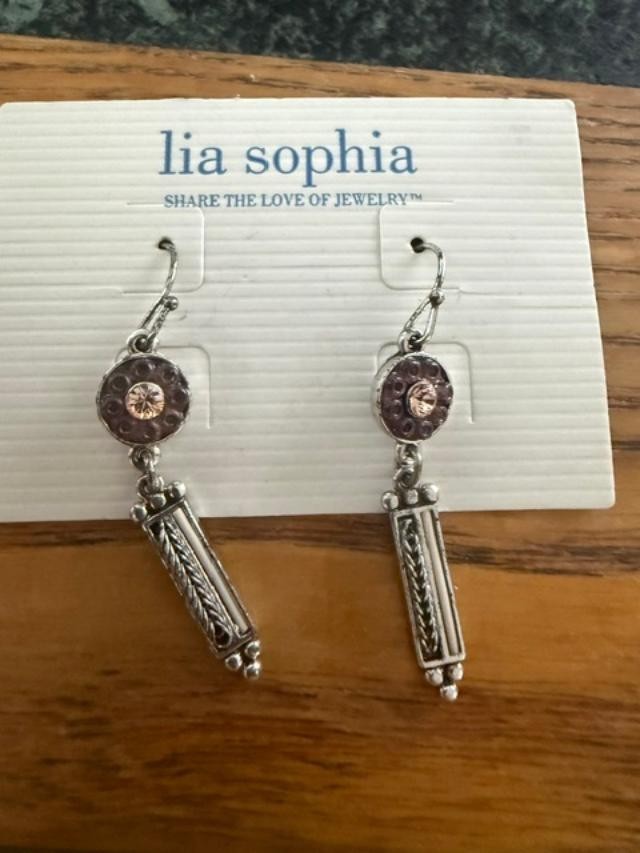 Lia Sophia Purple Crystal Silver-Tone Long Dangle Earrings Ivory Inlay