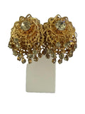 Vintage Gold Tone Filigree Rhinestone Dangle Clip On Earrings