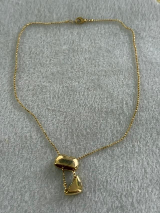 Gold Tone Heart Slider Pendant Necklace Minimalist Modern 17 Inch